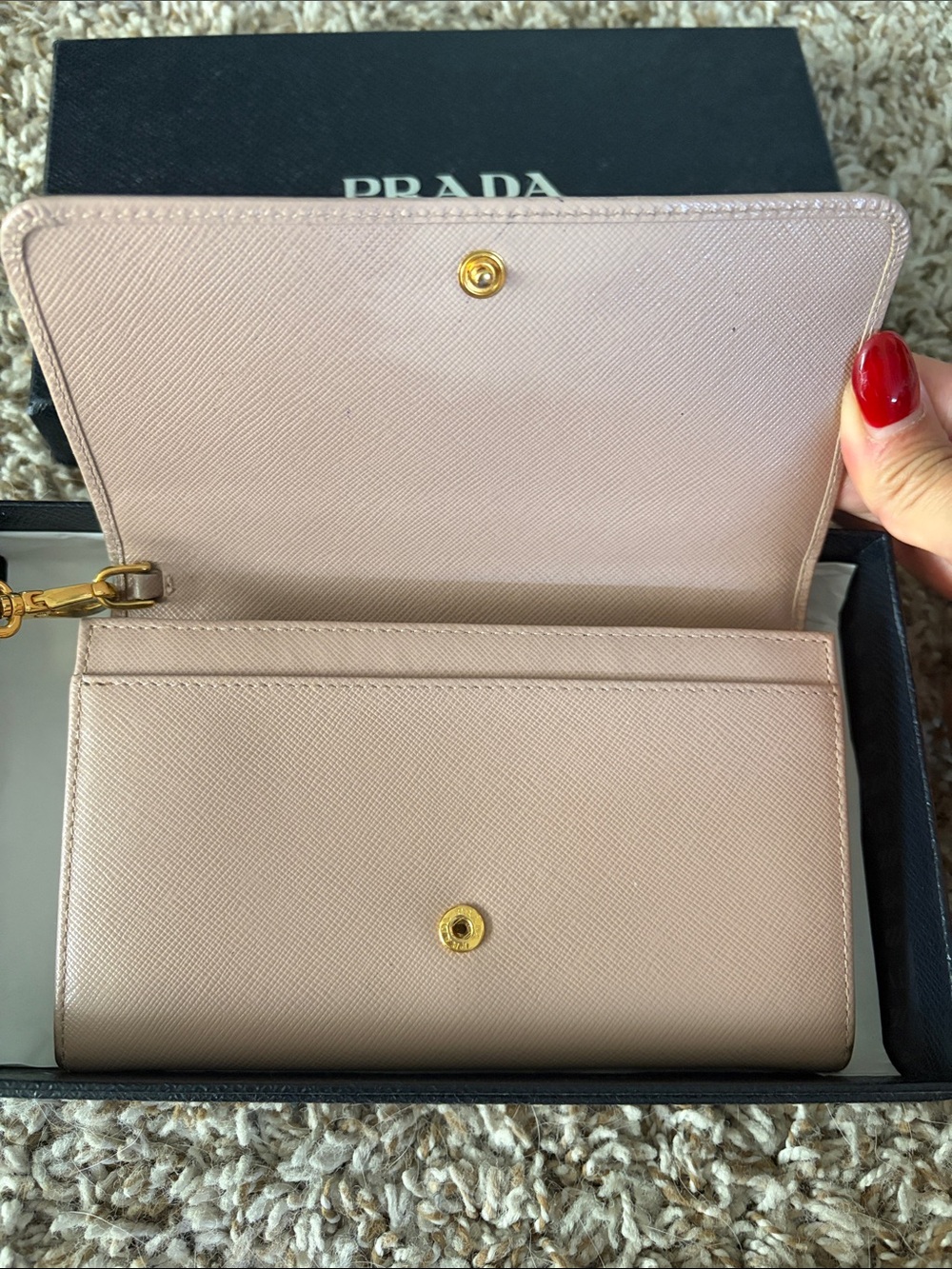 Prada Pink Saffiano Leather Wristlet Clutch with Gold Logo - Picture 2 of 8